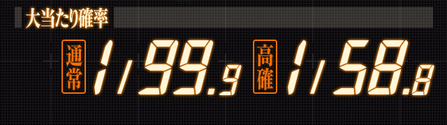 大当たり確率 通常1/99.9 高確1/58.8